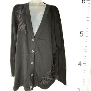 Isaac Mizrahi Live Black 3D Floral Embroidery Cardigan Sweater NWT 1X